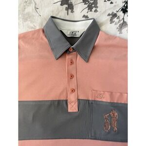 Vintage Gabicci Golf Polo Shirt Pink Salmon Block Cotton Blend Stretch Italian